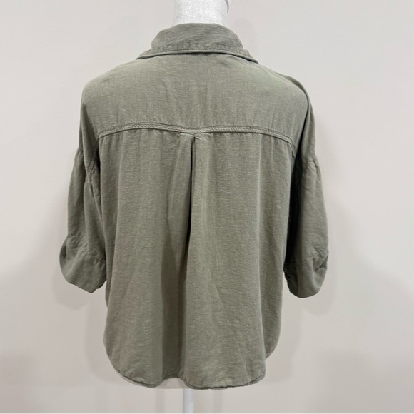 Zara Women’s Button Down Linen Blend Shirt Army Green Size S - Picture 3 of 6